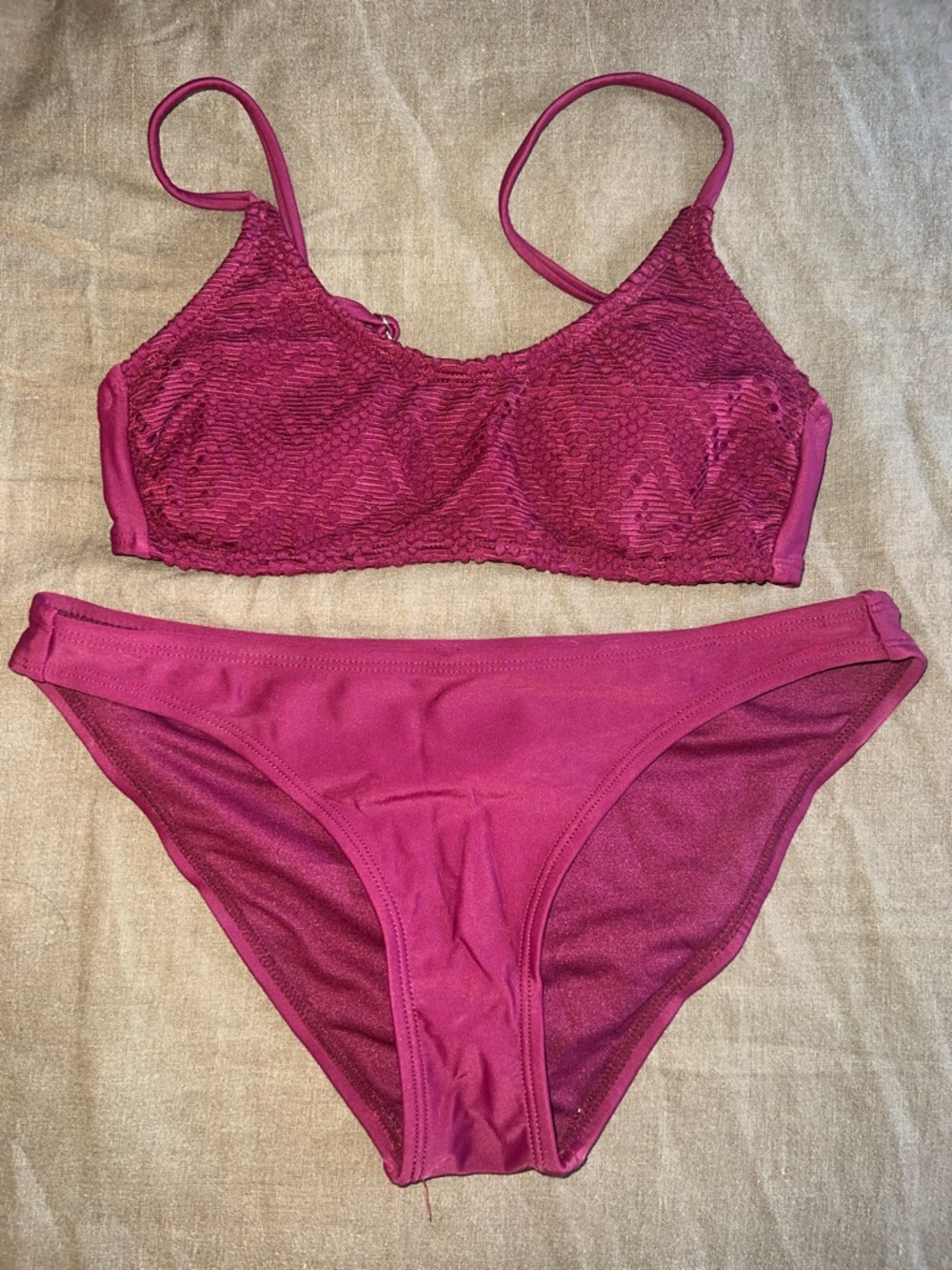 Women's Burgundy Lace Bralette & Bikini Set